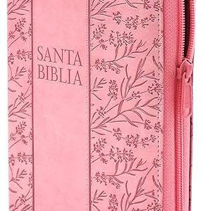 Santa Biblia Reina Valera 1960 Letra Grande tamano manual con Cierre Indice color Rosado Floral